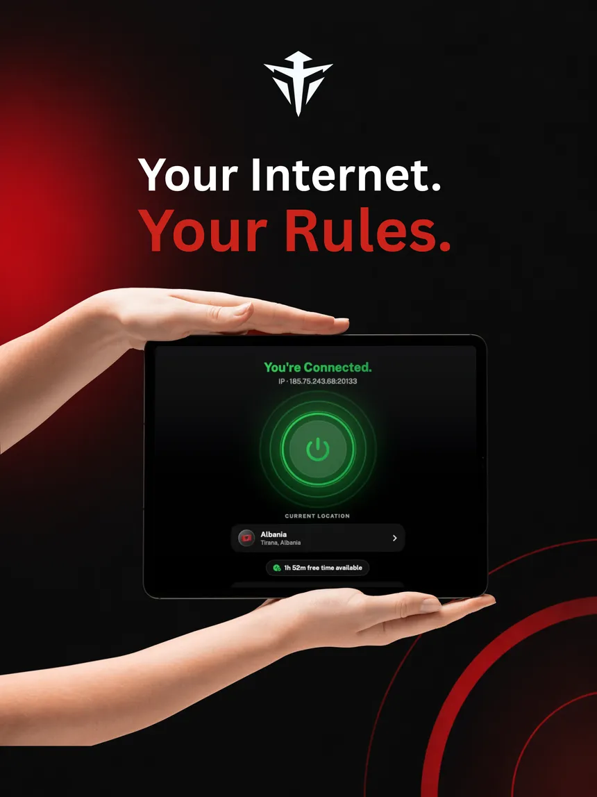 Phantom VPN on iPad: connected. The app shows the IP you were given.